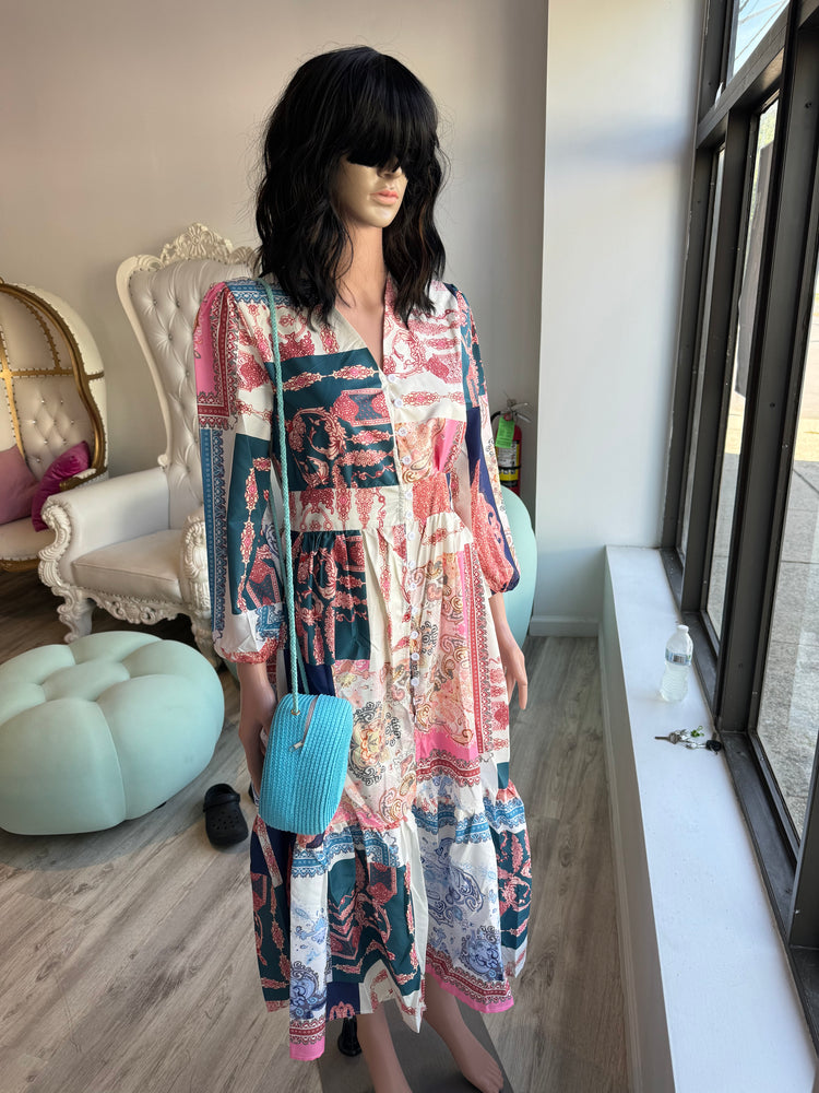 Puff-Sleeve Color-Block Dress