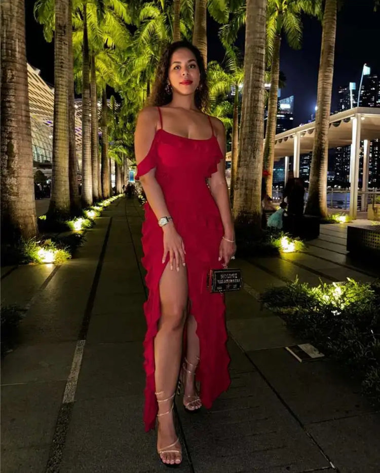 Red Floral Backless Dress