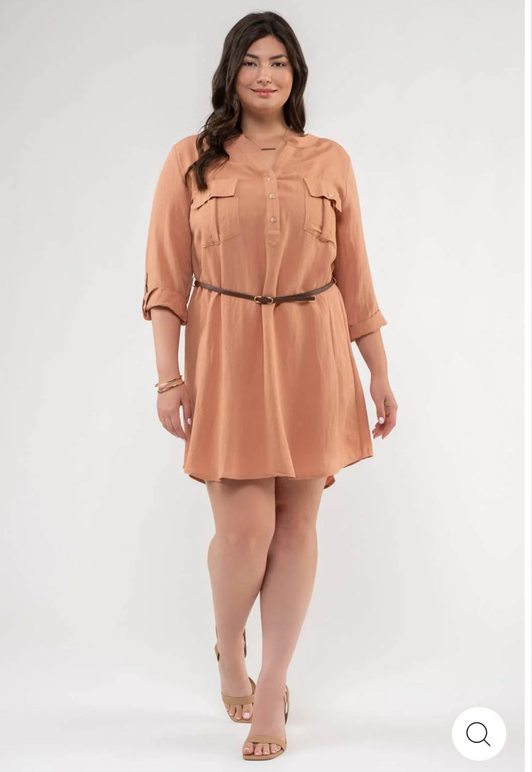 Plus-Size Belted Mini Dress