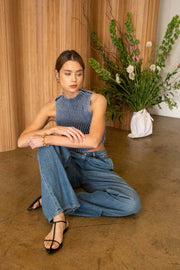 WASHED SLEEVELESS SWEATER KNIT TOP