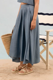 CHAMBRAY PLEATED MIDI SKIRT