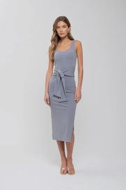 FRONT TIE SWEATER KNIT TANK MIDI DRESS