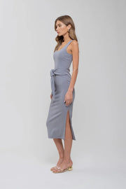 FRONT TIE SWEATER KNIT TANK MIDI DRESS