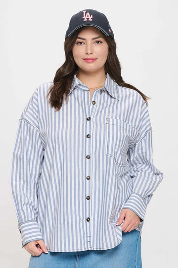 Plus-Size Striped Button-Down Shirt