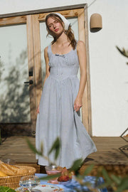 STRIPE SLEEVELESS CORSET DETAIL MIDI DRESS