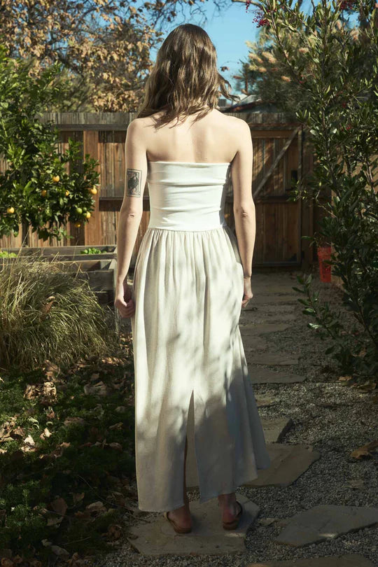 MIX MEDIA CONTRAST STRAPLESS FOLD OVER MIDI DRESS