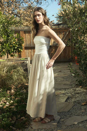 MIX MEDIA CONTRAST STRAPLESS FOLD OVER MIDI DRESS