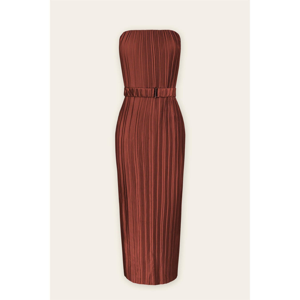 Strapless Satin Plisse Dress
